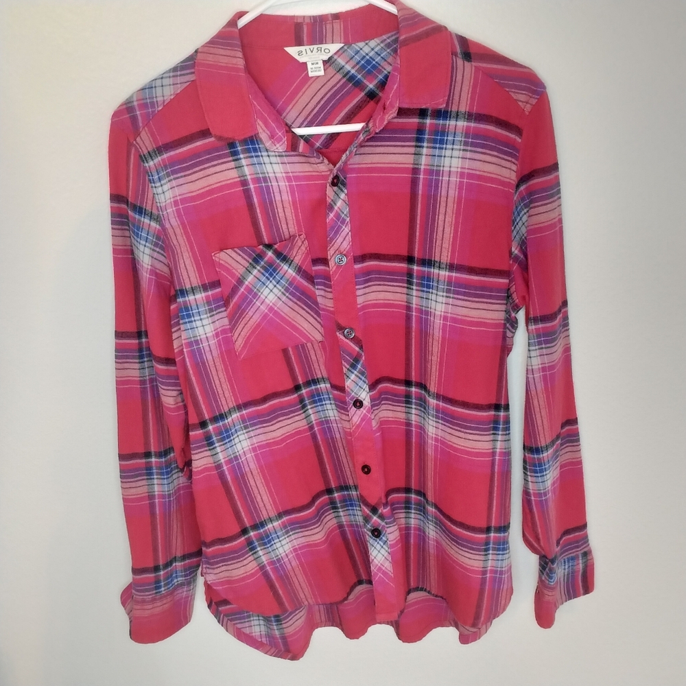 Women's Orvis Plaid Flannel Long sleeve button down shirt Casual Outdoorsy 90's